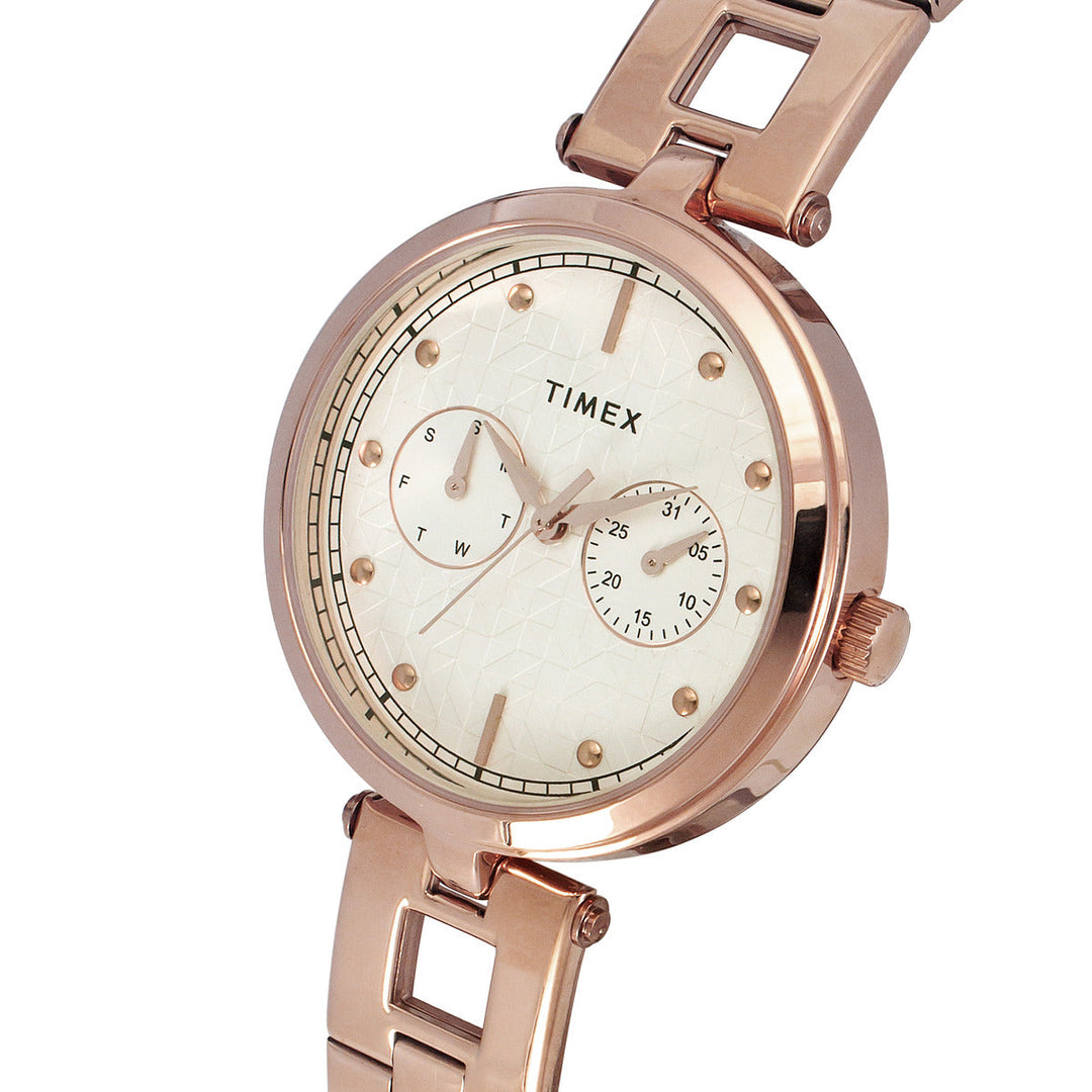 Timex Fashion Women's White Dial Round Case Day Date Function Watch -TWEL16602