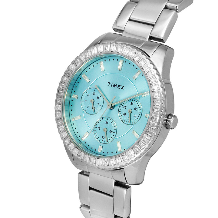 Timex E-Class Premium-Sport Collection Multifunction Women Analog Blue Dial Coloured Quartz Watch, Round Dial With 36 Mm Case Width - TWEL16800
