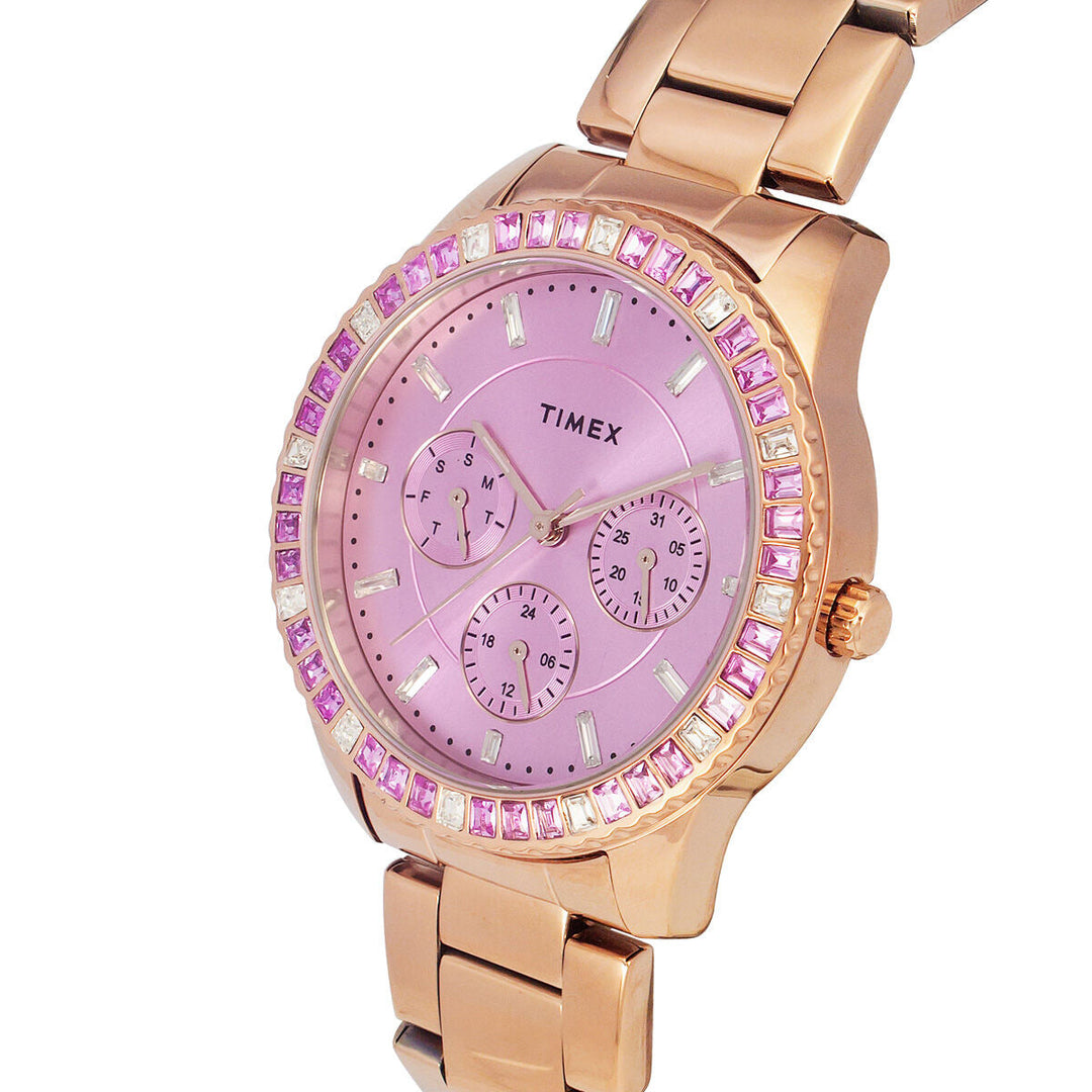Timex E-Class Premium-Sport Collection Multifunction Women Analog Rose Gold Dial Coloured Quartz Watch, Round Dial With 36 Mm Case Width - TWEL16801