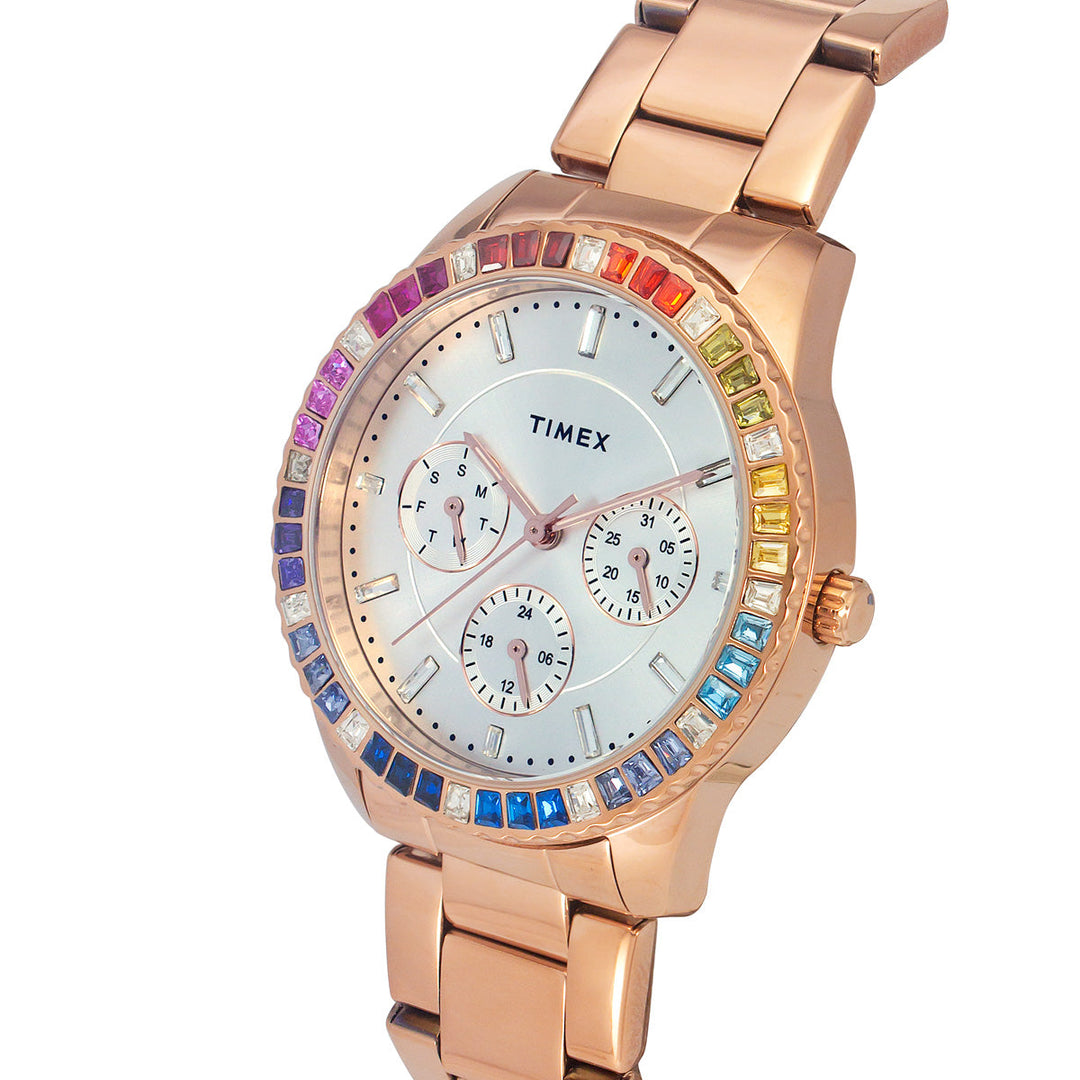 Timex E-Class Premium-Sport Collection Multifunction Women Analog Silver Dial Coloured Quartz Watch, Round Dial With 36 Mm Case Width - TWEL16802