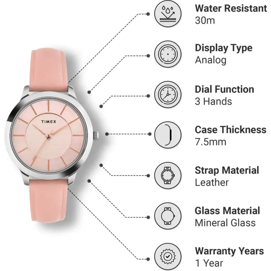 Timex Fashion Women's Pink Dial Round Case 3 Hands Function Watch -TWEL99SMU04