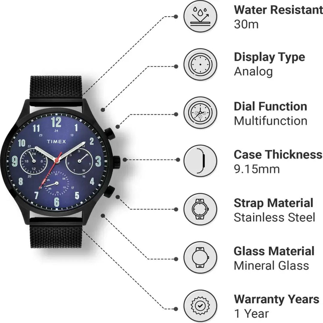 Timex Fashion Men's Blue Dial Round Case Multifunction Function Watch -TWHG03SMU02