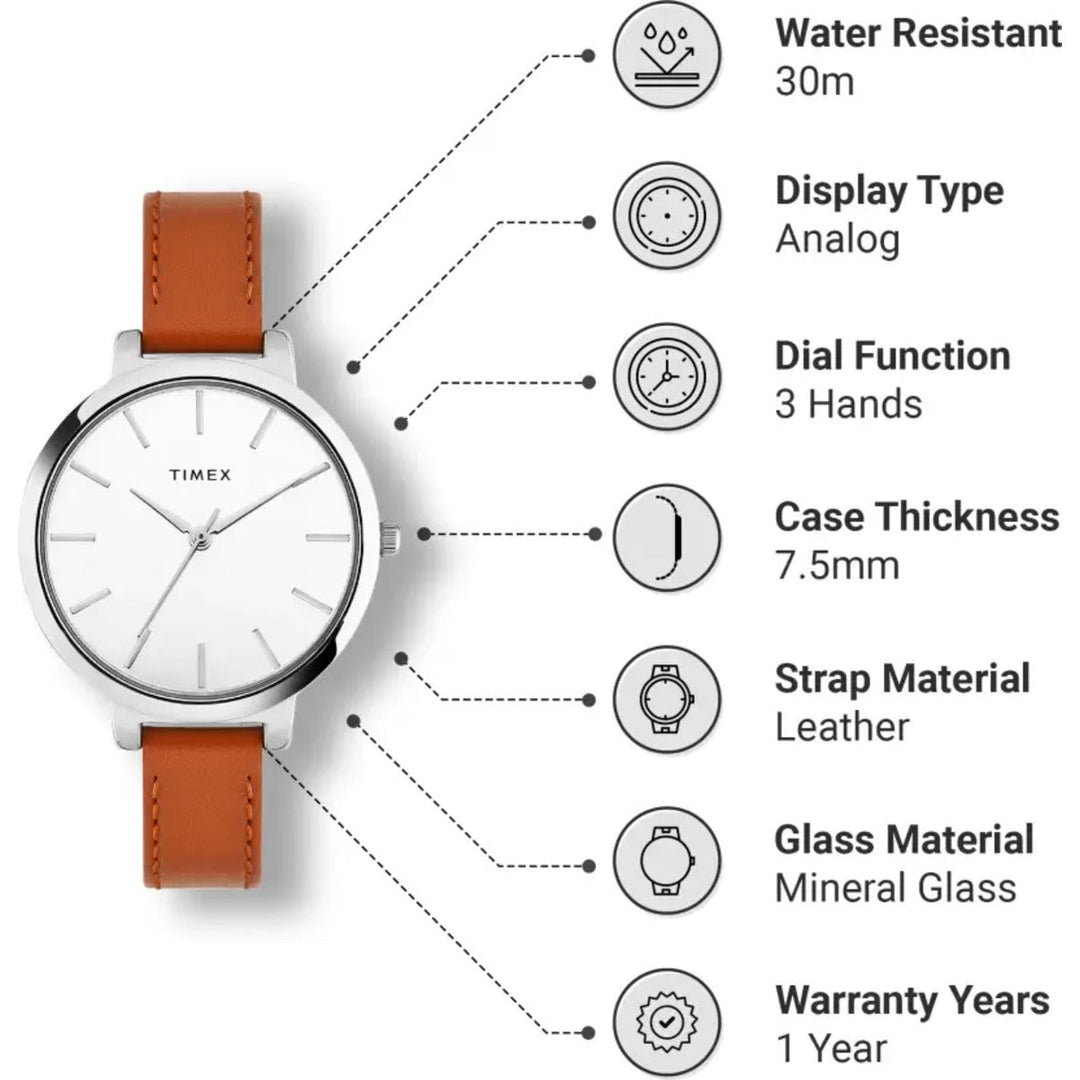 Timex Fashion Women's Silver Dial Round Case 3 Hands Function Watch -TWHL41SMU01