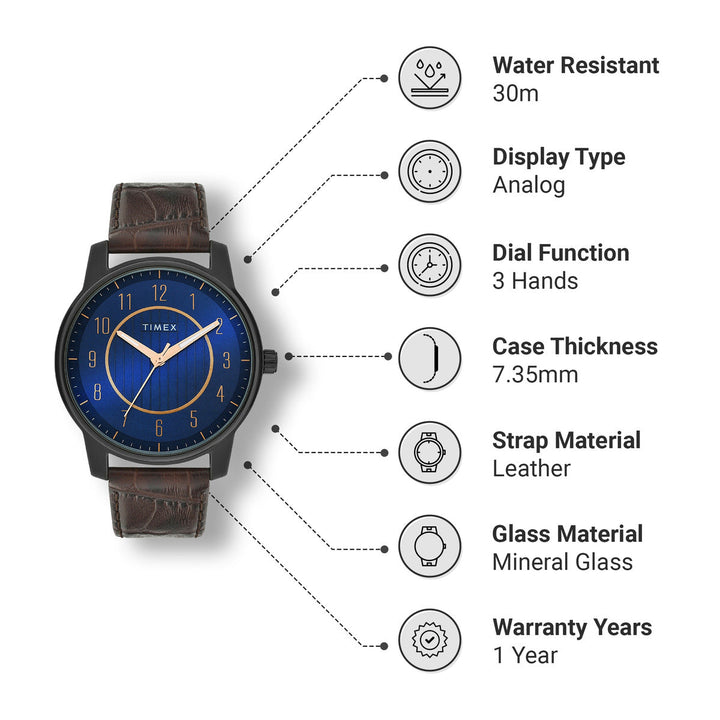 Timex Fashion Collection Premium Quality Men Analog Blue Dial Coloured Quartz Watch, Round Dial With 41mm Case Width - TWNTG07SMU01