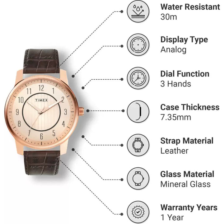 Timex Fashion Men's Rose Gold Dial Round Case 3 Hands Function Watch -TWNTG07SMU03