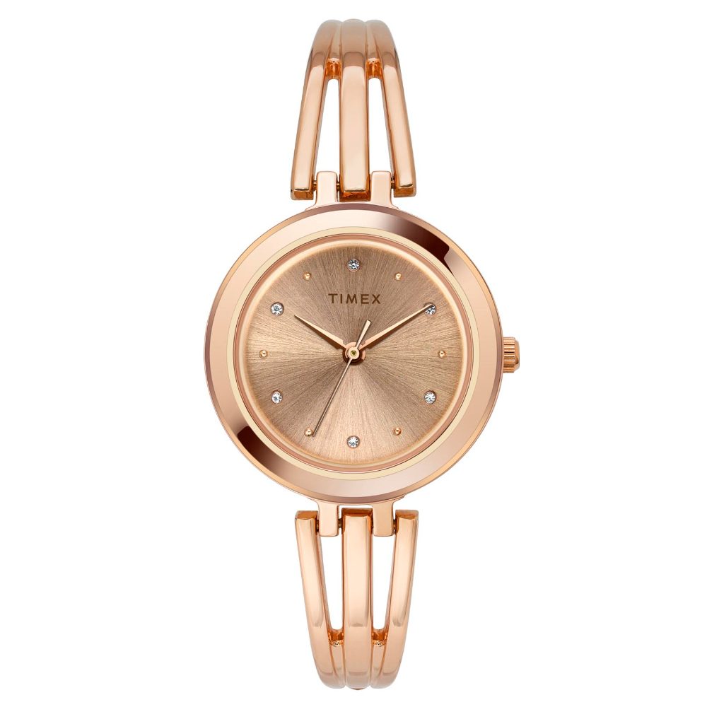 Timex Classics Women's Rose Gold Dial Round Case 3 Hands Function Watch -TWTL10305