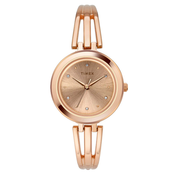 Timex Classics Women's Rose Gold Dial Round Case 3 Hands Function Watch -TWTL10305
