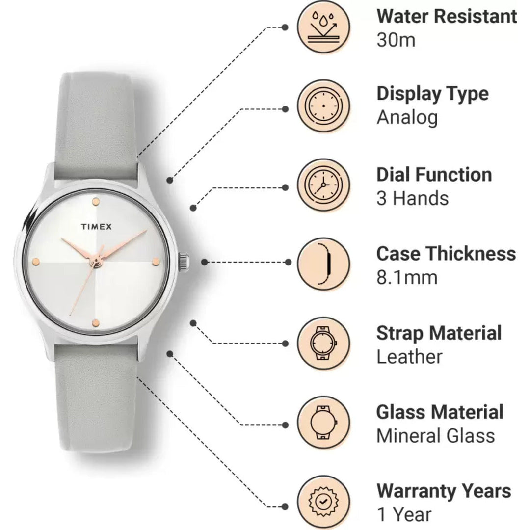 Timex Fashion Women's Silver Dial Round Case 3 Hands Function Watch -TWTL87SMU01