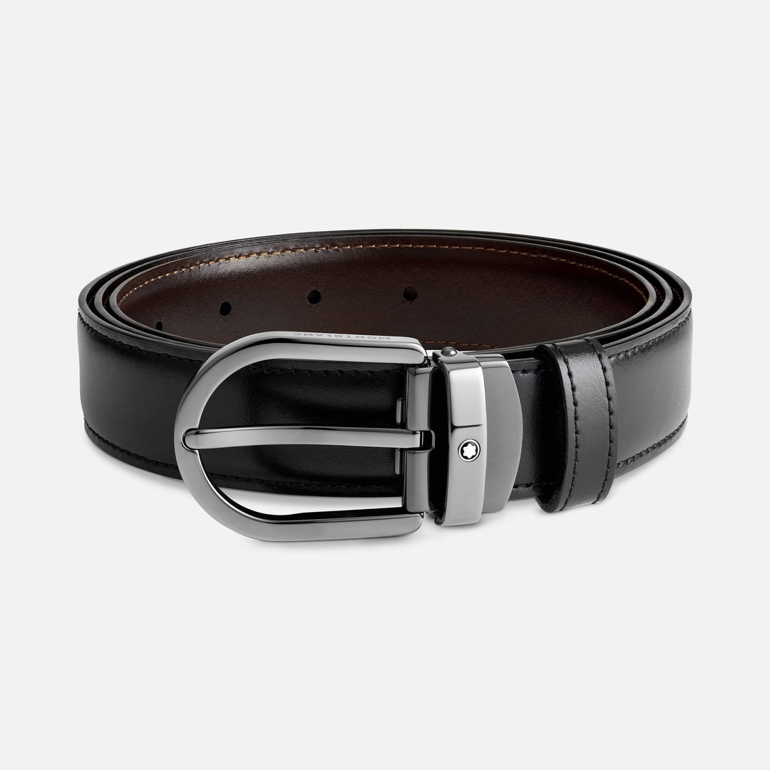 Montblanc Horseshoe Buckle Black/Brown 30 mm Reversible Leather Belt MB128803