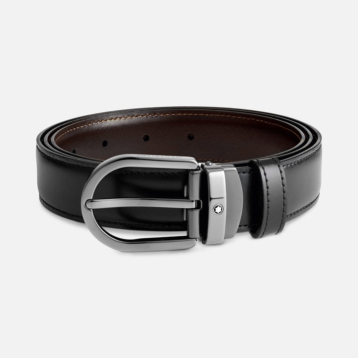 Montblanc Horseshoe Buckle Black/Brown 30 mm Reversible Leather Belt MB128803