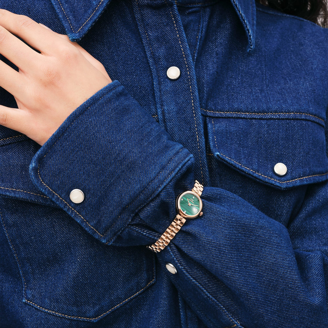 Elan Lumine Rose Gold Watch with Malachite Dial - Unique Design