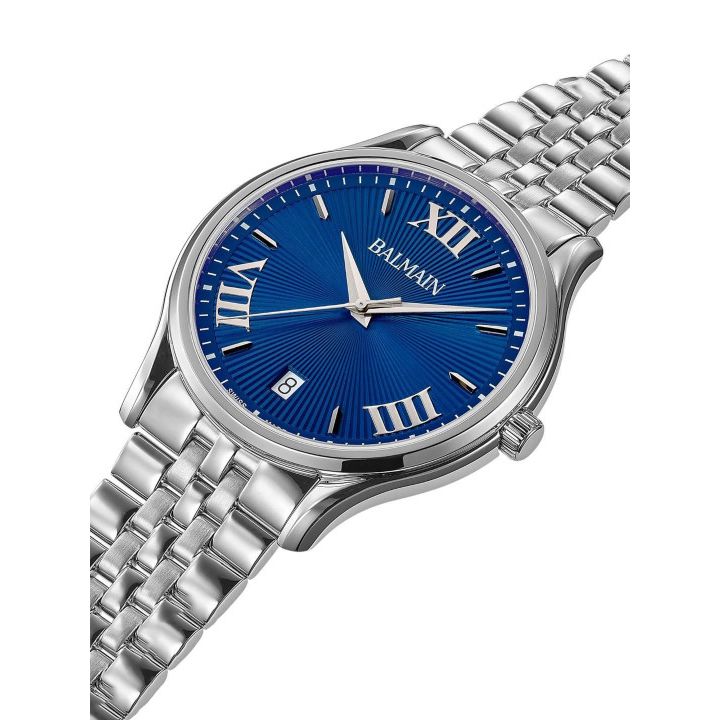 Balmain Men's Textured Blue Dial Round Analogue Watch with Steel Strap