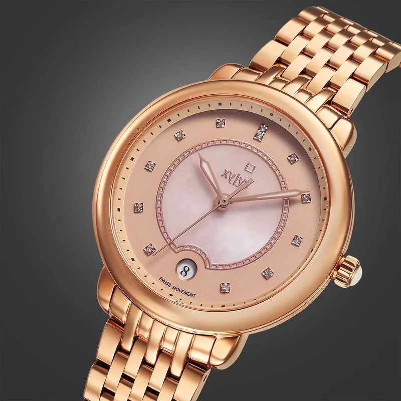 Xylys Quartz Analog Pink Dial Rose Gold Stainless Steel Strap Women&