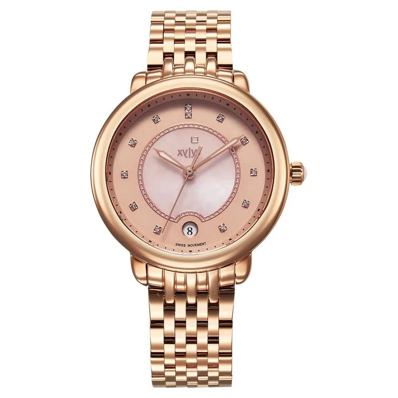 Xylys Quartz Analog Pink Dial Rose Gold Stainless Steel Strap Women&