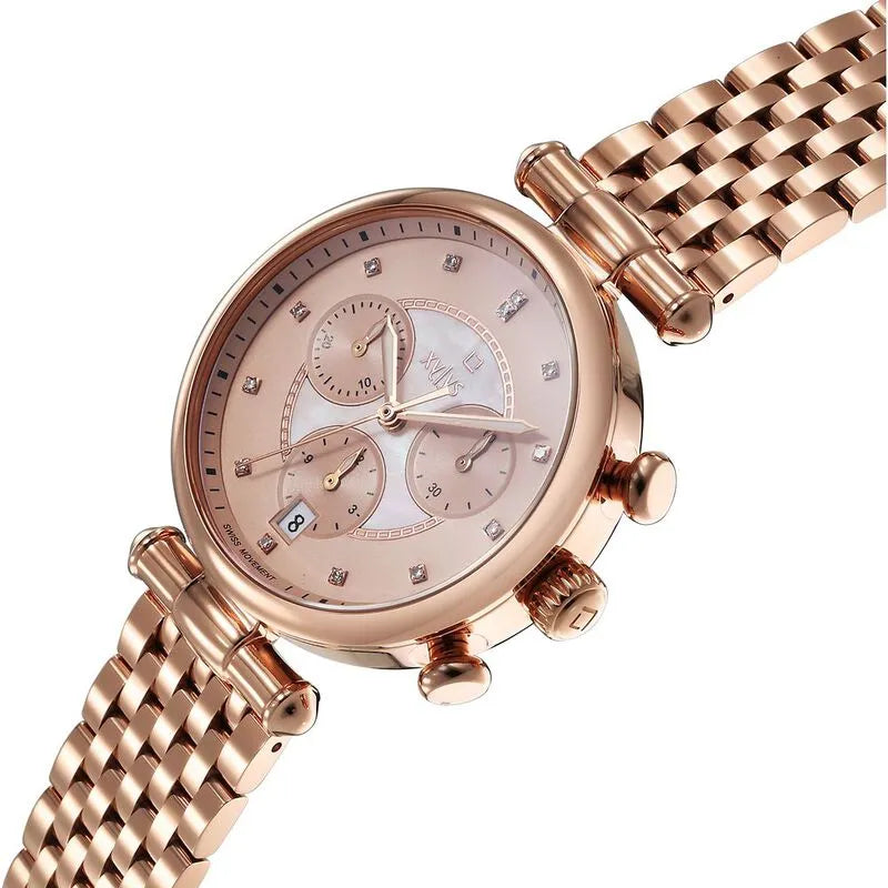 Xylys Quartz Chronograph Rose Gold Dial Women&