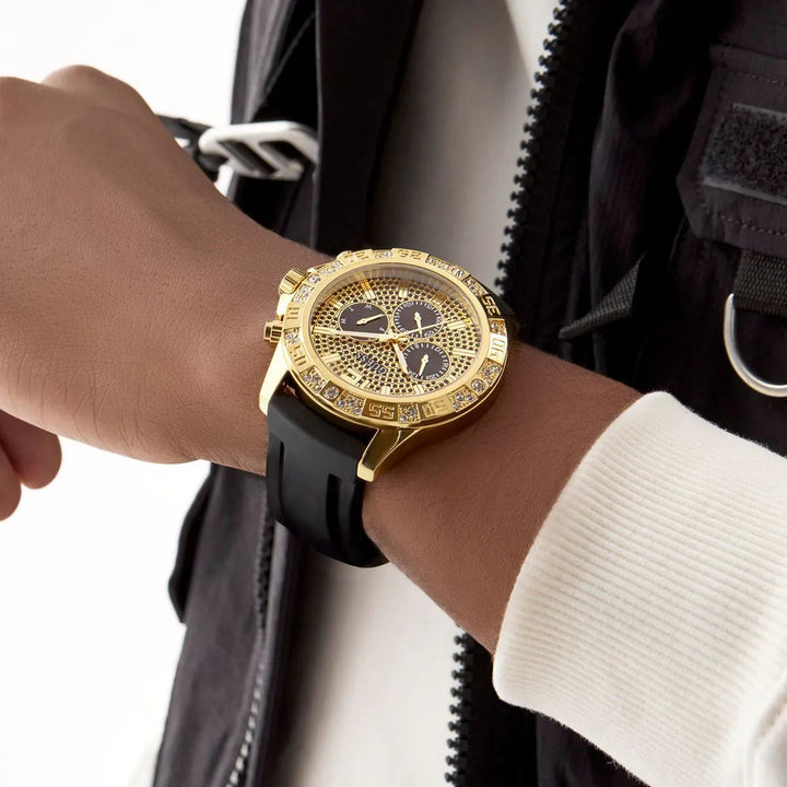 GUESS Mens Black Gold Tone Multi-function Watch GW0909G2