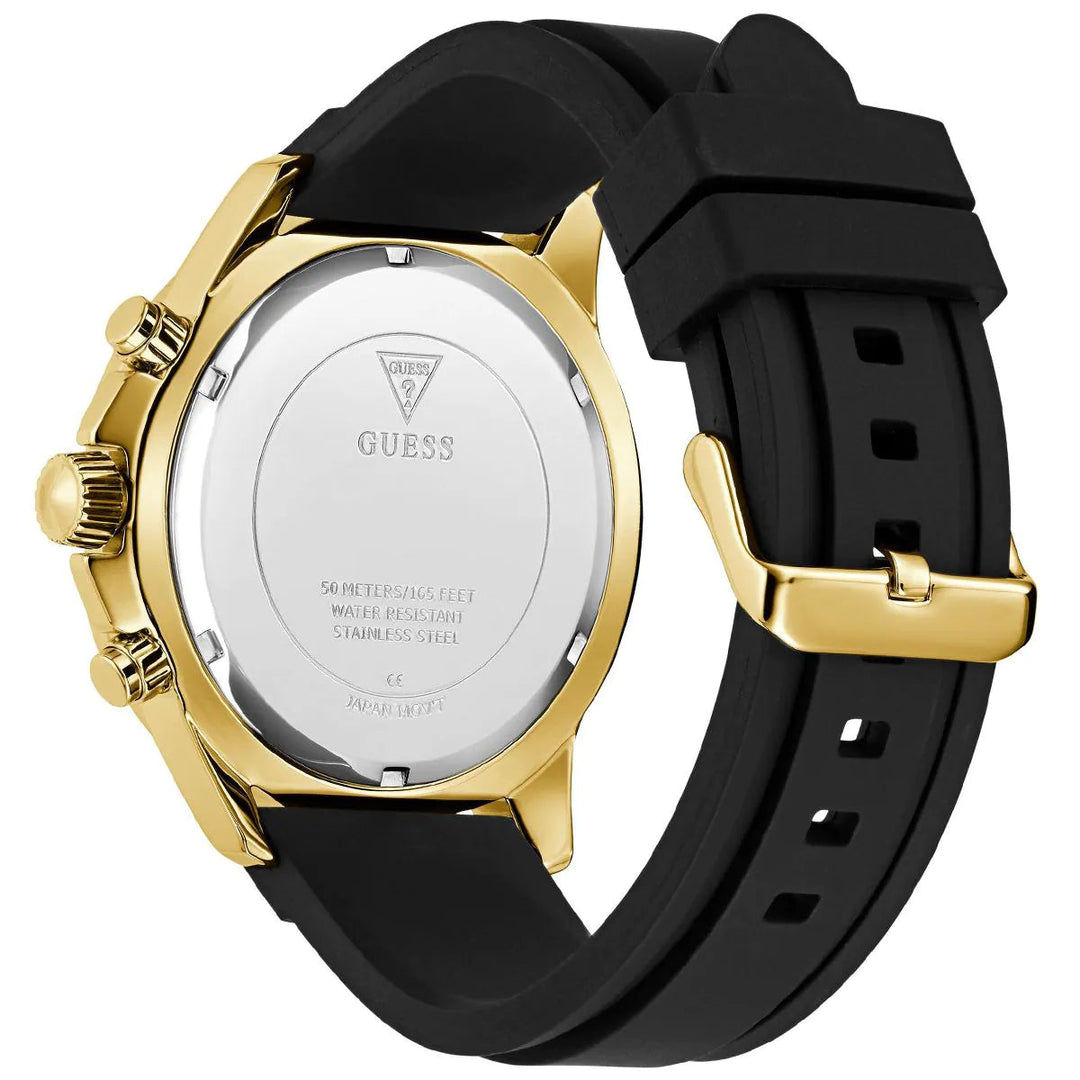GUESS Mens Black Gold Tone Multi-function Watch GW0909G2
