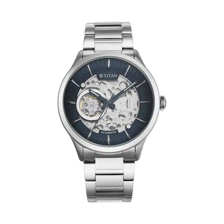 Titan Metal Mechanicals Blue Dial Stainless Steel Strap Watch 90140SM01