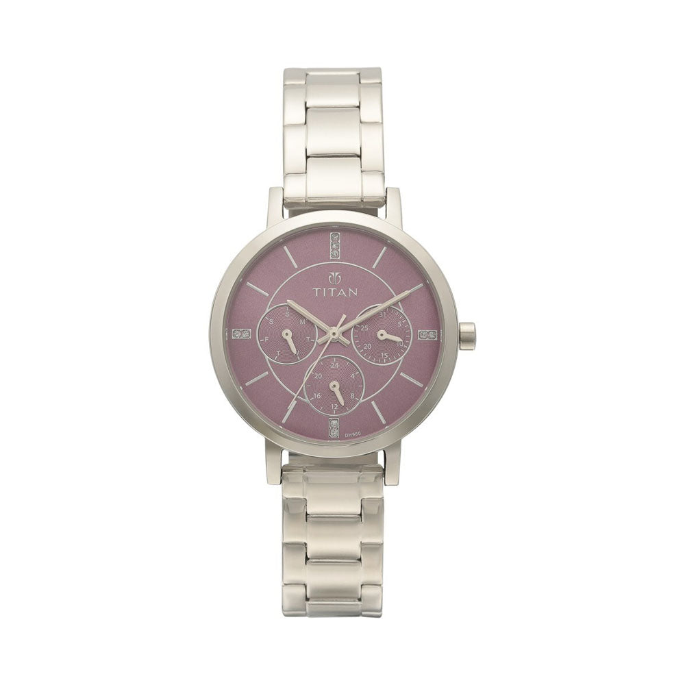 Titan Purple Dial Stainless Steel Strap Watch 95087SM02