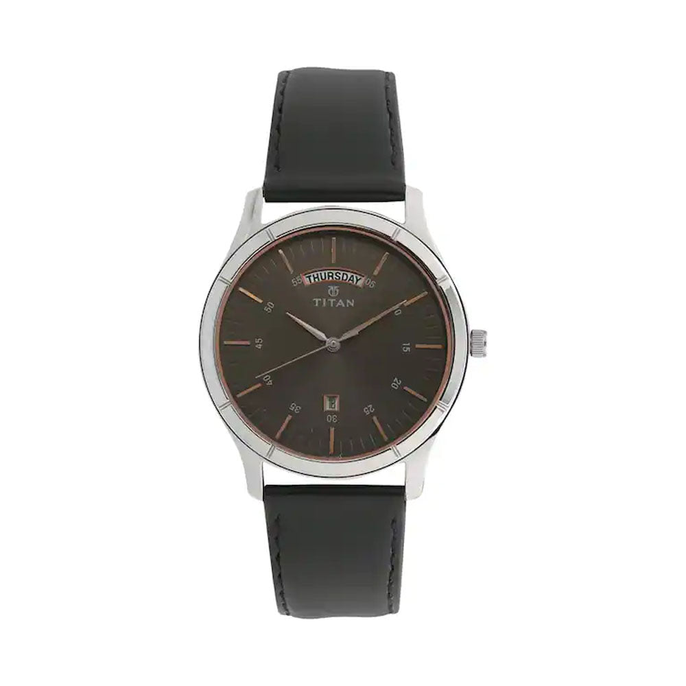 Titan Workwear Watch with Anthracite Dial & Leather Strap NP1767SL02 ...