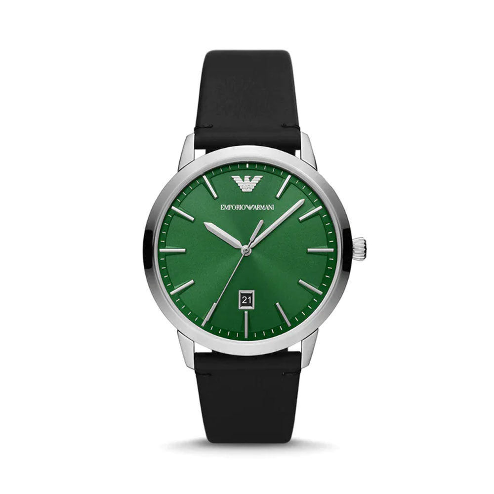 Emporio Armani AR11509 Three Hand Date Leather Green Dial Men's Watch
