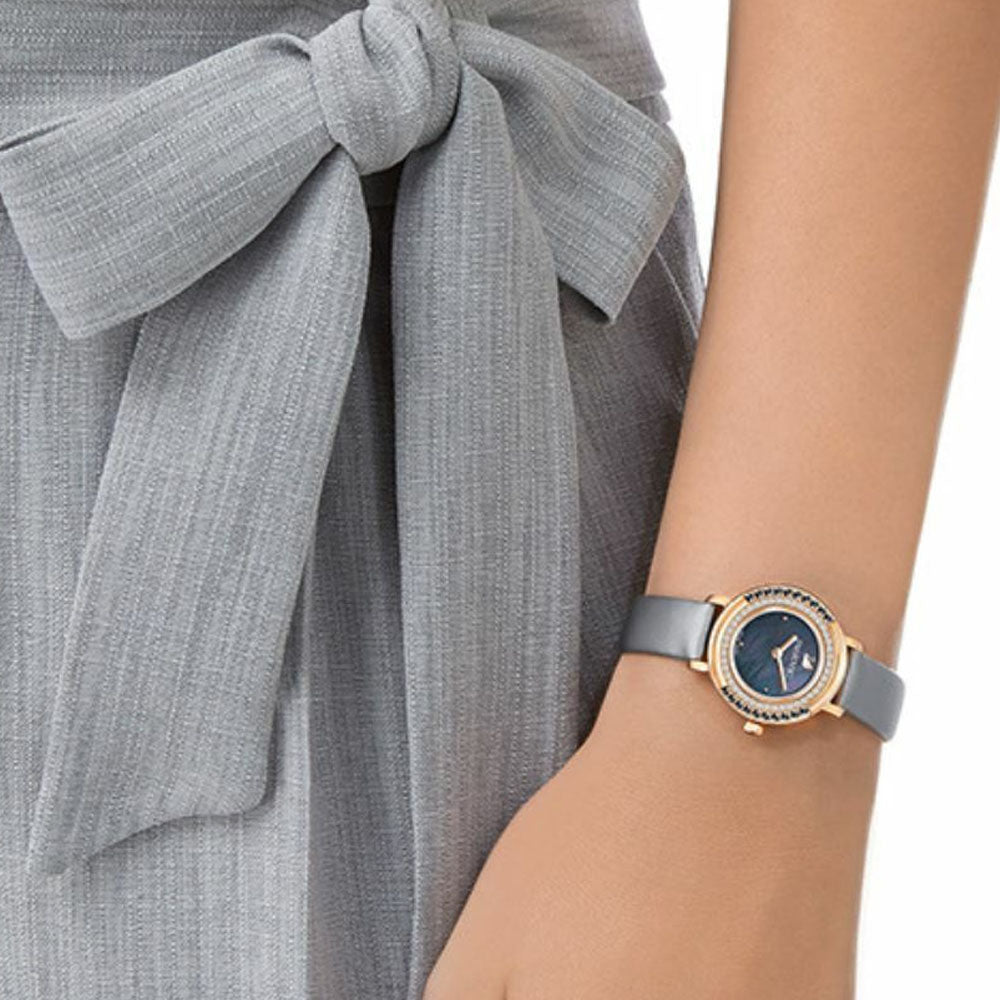 Passage Chrono watch, Swiss Made, Leather strap, Gray, Rose gold-tone finish