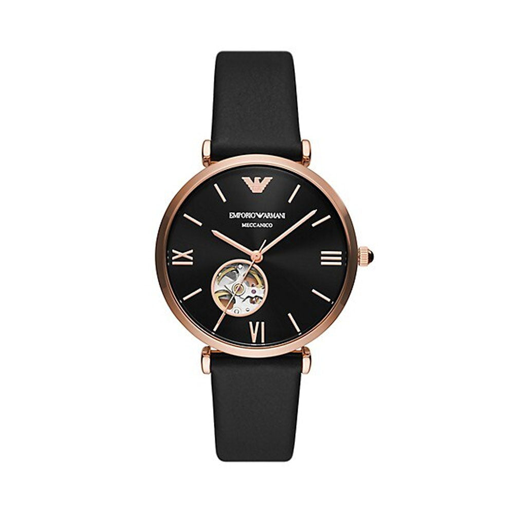 Emporio Armani Mens Automatic Black Leather Watch (Model: AR60064)