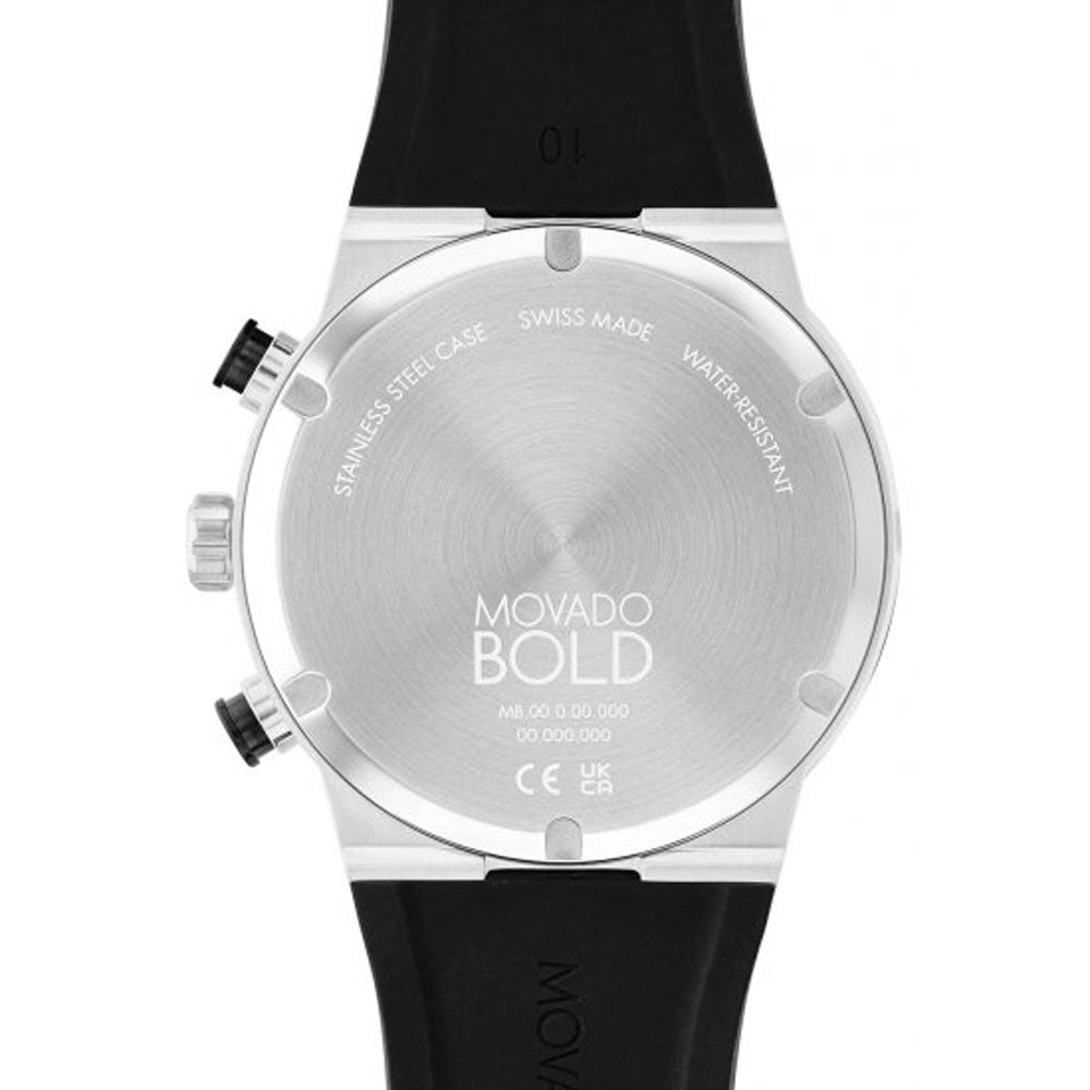 Movado BOLD Fusion Silver-Tone Metallic Dial Black Silicone Strap Watch, 44mm - 3600894
