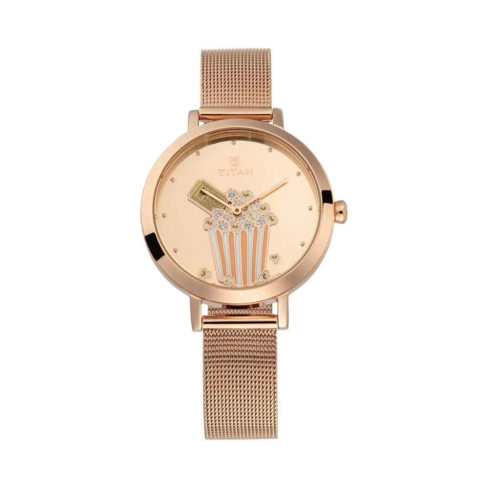 Titan Purple Rose Gold Dial Women's Watch- 95104WM03