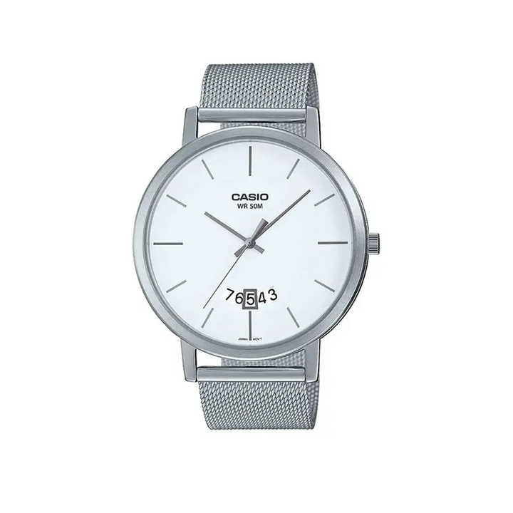 Casio Mens Enticer White Dial Metal Analogue Watch - A1873