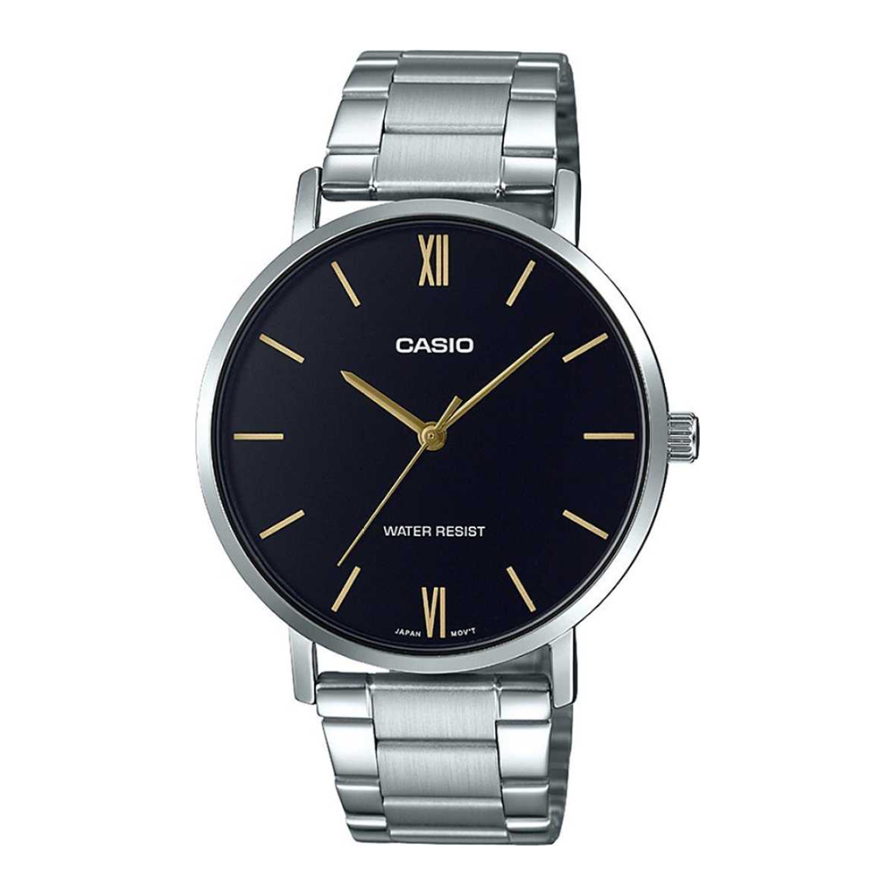 Casio Mens Enticer Black Dial Stainless Steel Analogue Watch - MTP-VT01D-1BUDF (A1612)