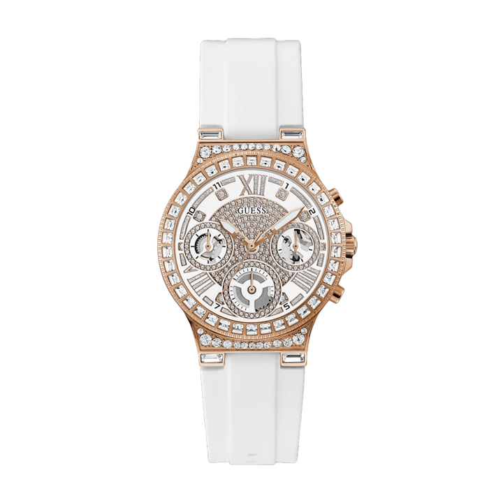 Guess Womens Moonlight Champagne Dial Silicone Analogue Watch - GW0257L2