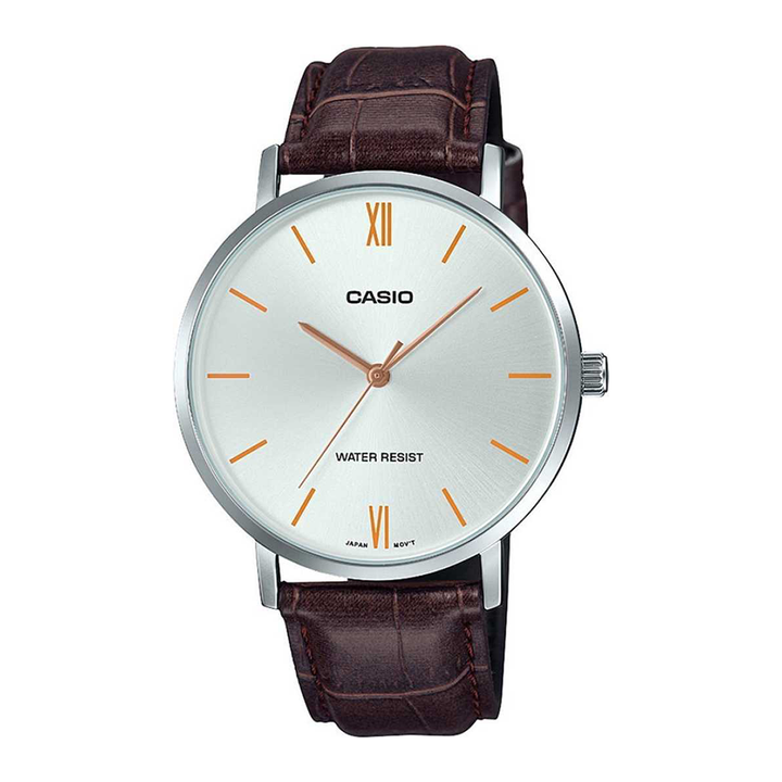 Casio Mens Enticer Silver Dial Leather Analogue Watch - MTP-VT01L-7B2UDF (A1618)