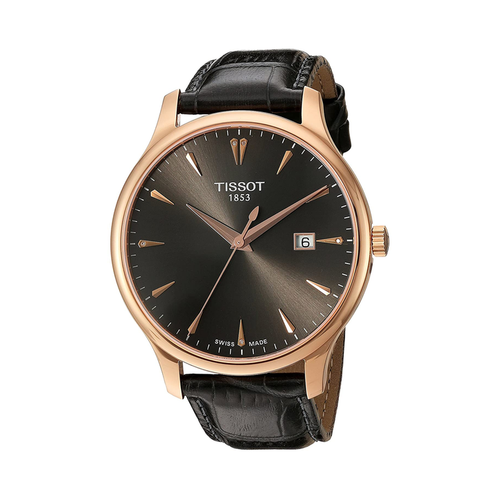 Tissot T0636103608600 Tradition Leather Analogue Black Dial Men's Watch