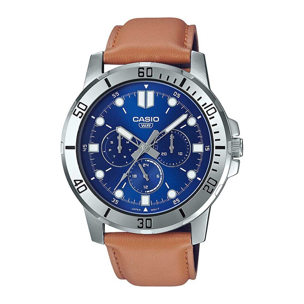 Casio Mens Enticer Blue Dial Leather Multi-Function Watch - A1752