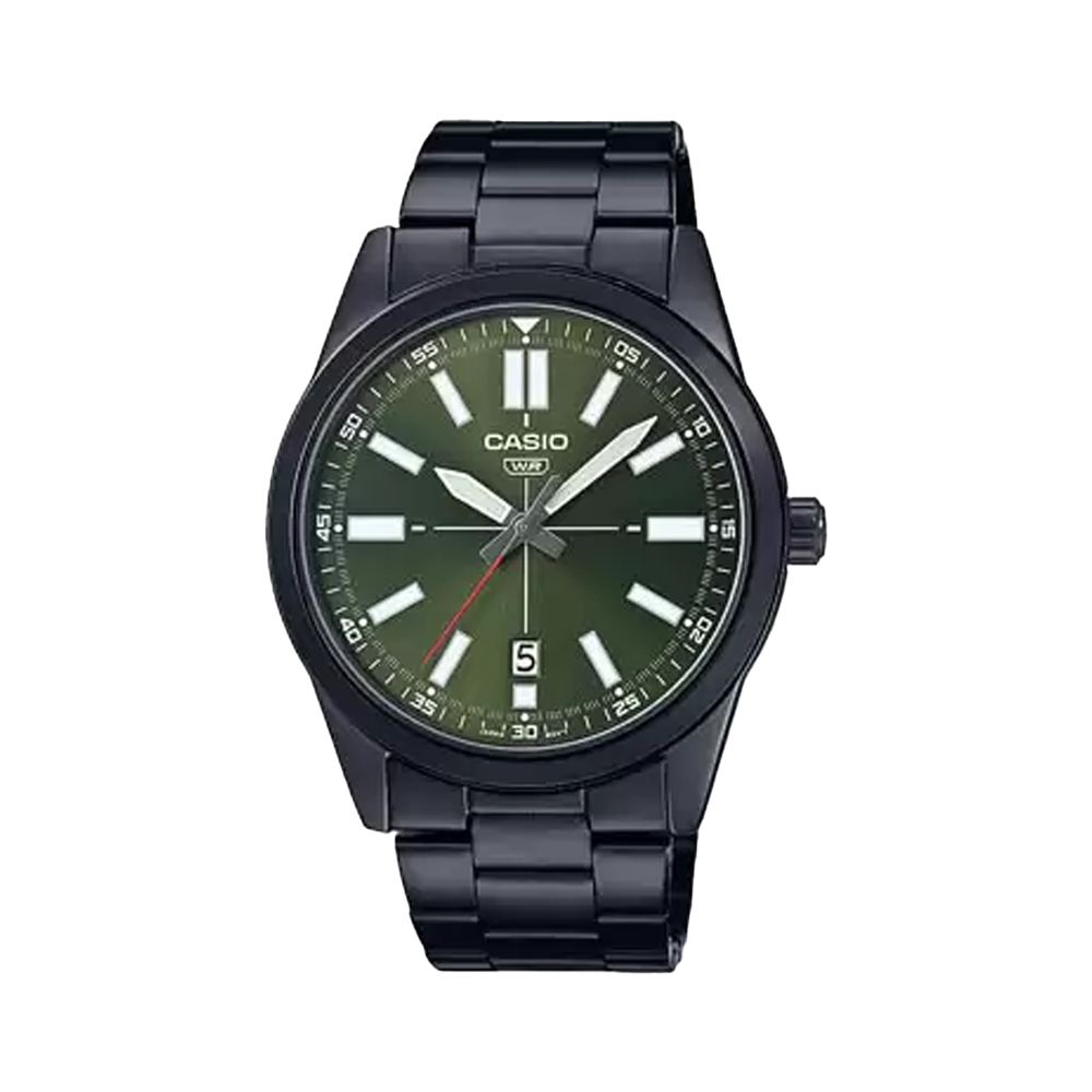 Casio Mens Green Dial Stainless Steel Analogue Watch - A1942