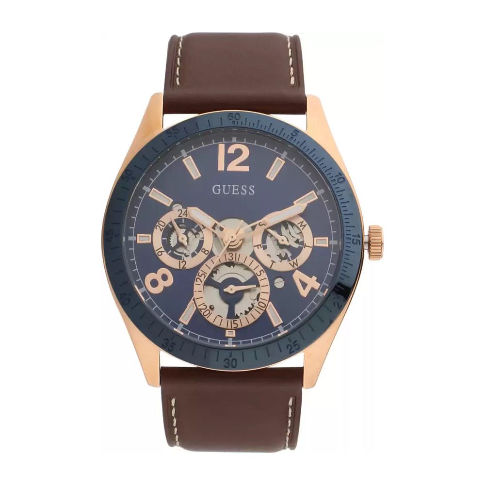 Guess Mens VECTOR Blue Dial Genuine Leather Analogue Watch - GW0216G1