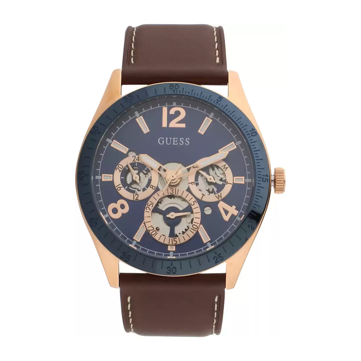 Guess Mens VECTOR Blue Dial Genuine Leather Analogue Watch - GW0216G1