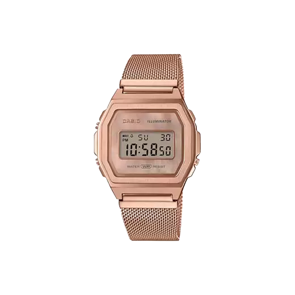 Casio Unisex VINTAGE Rose Gold Dial Steel Digital Watch - D196