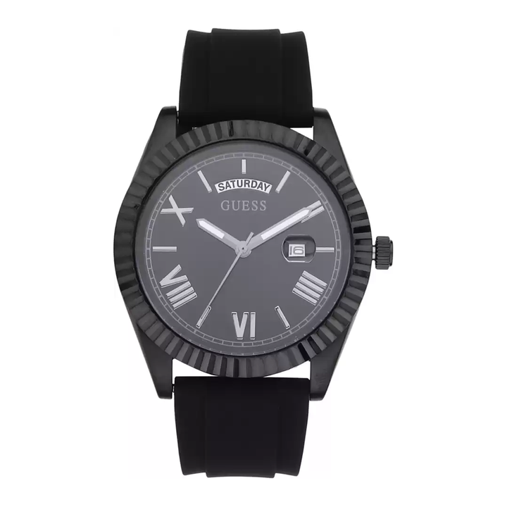 Guess Mens Connoisseur Black Dial Silicone Analogue Watch - GW0335G1