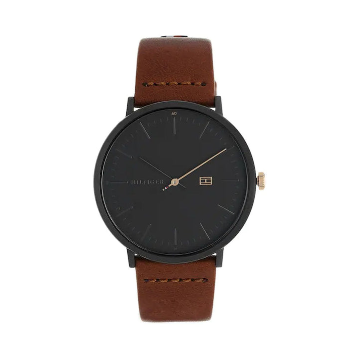 TOMMY HILFIGER Black Dial Brown Leather Strap Watch NDTH1791461