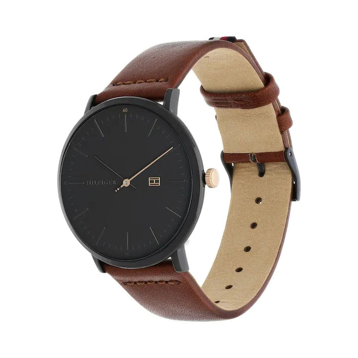 TOMMY HILFIGER Black Dial Brown Leather Strap Watch NDTH1791461