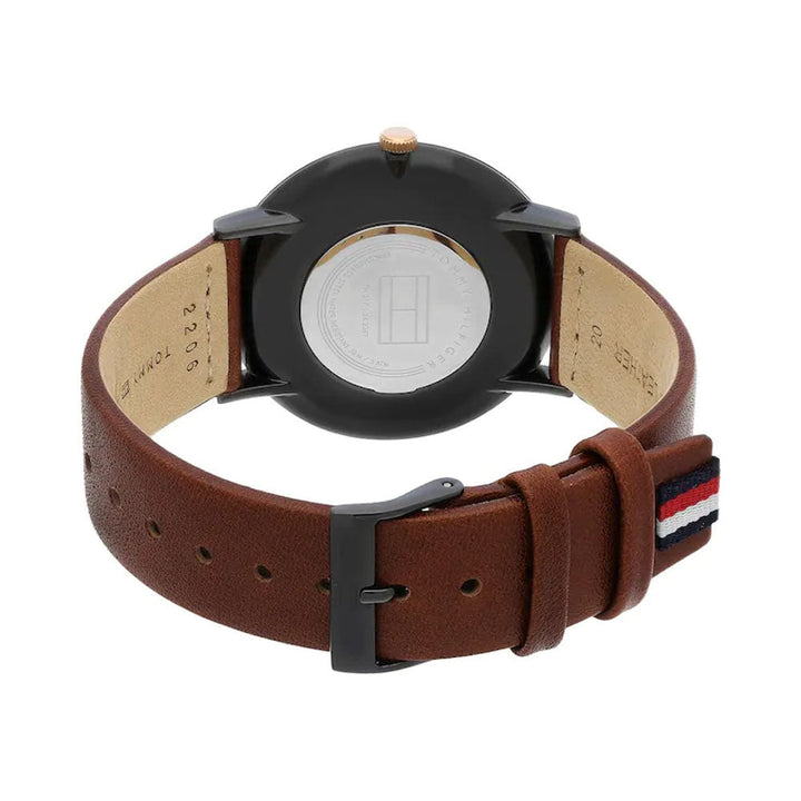 TOMMY HILFIGER Black Dial Brown Leather Strap Watch NDTH1791461