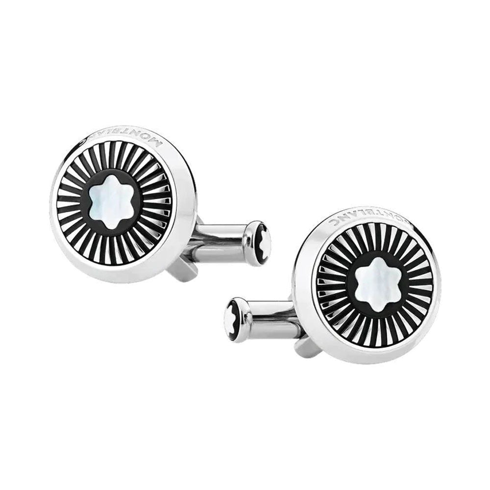 MONT BLANC 123809 Iconic Round Star Cufflinks Mother Of Pearl Rays