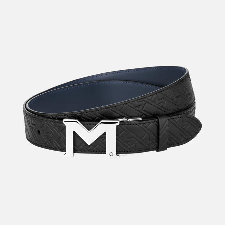 Mont Blanc 128787 M Buckle Black/Blue 35 Mm Reversible Leather Belt