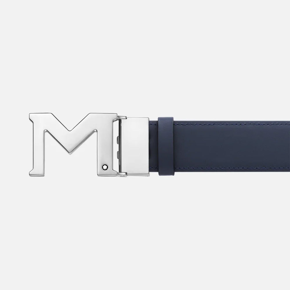 Mont Blanc 128787 M Buckle Black/Blue 35 Mm Reversible Leather Belt