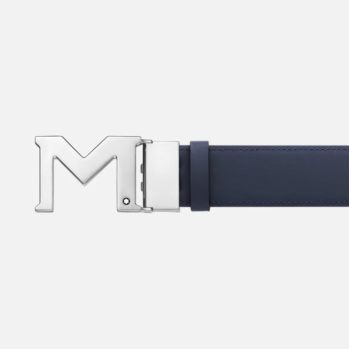 Mont Blanc 128787 M Buckle Black/Blue 35 Mm Reversible Leather Belt