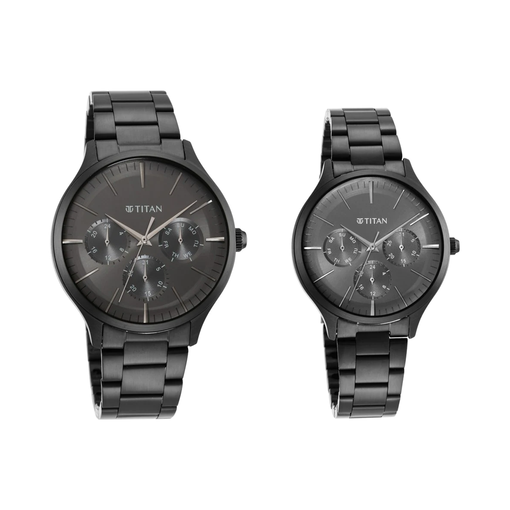 Titan black dial clearance stainless steel strap watch