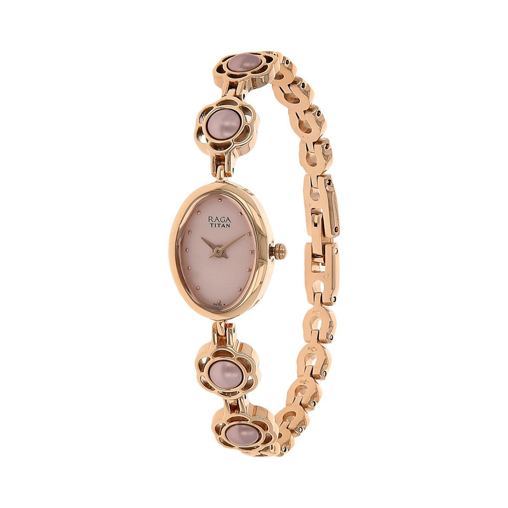 TITAN Raga Aurora pink oval dial Metal Strap Women Watch