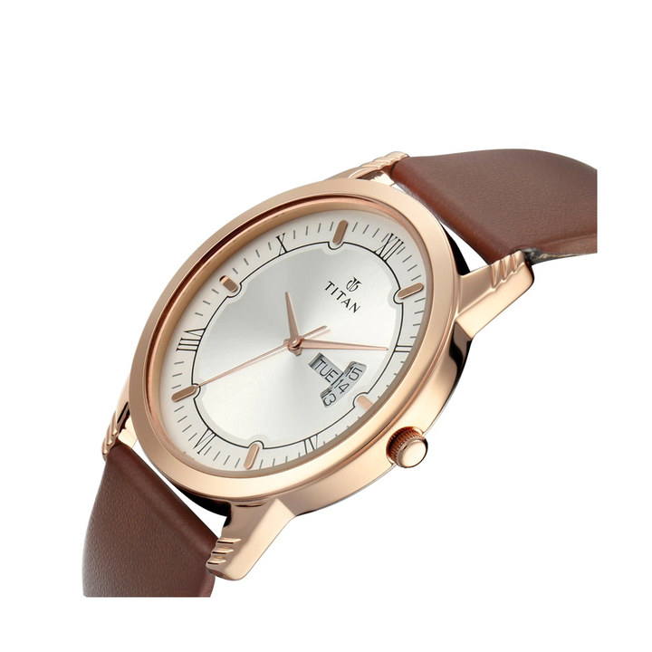 TITAN Bandhan Silver White Dial Leather Pair Watches